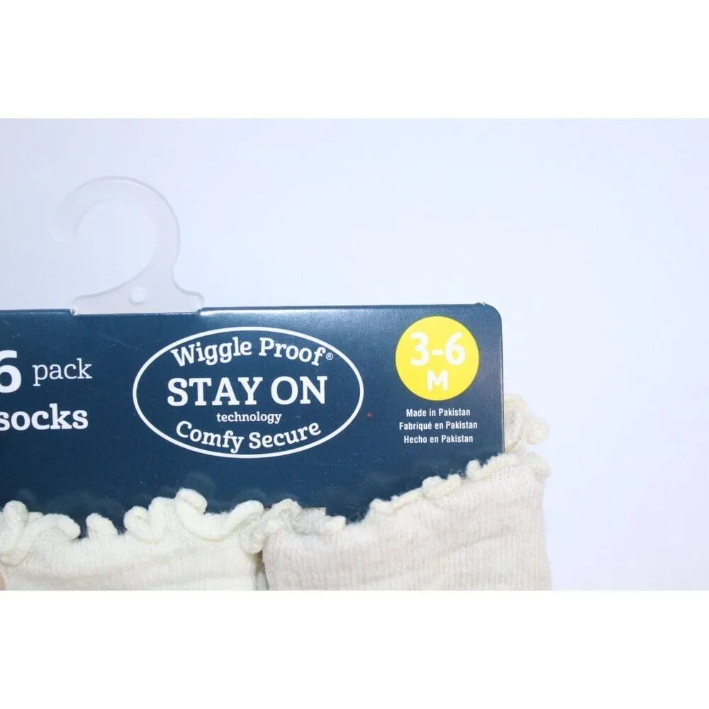 Gerber Wiggle Proof Stay On Infant Bootie Socks 0-3 Months Beige‎ Blue 6 Pack